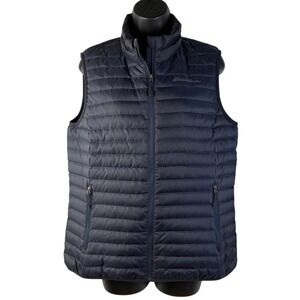 Eddie Bauer EB650 Women's Size Medium Navy Blue Down Puffer Vest Purple‎ Lining